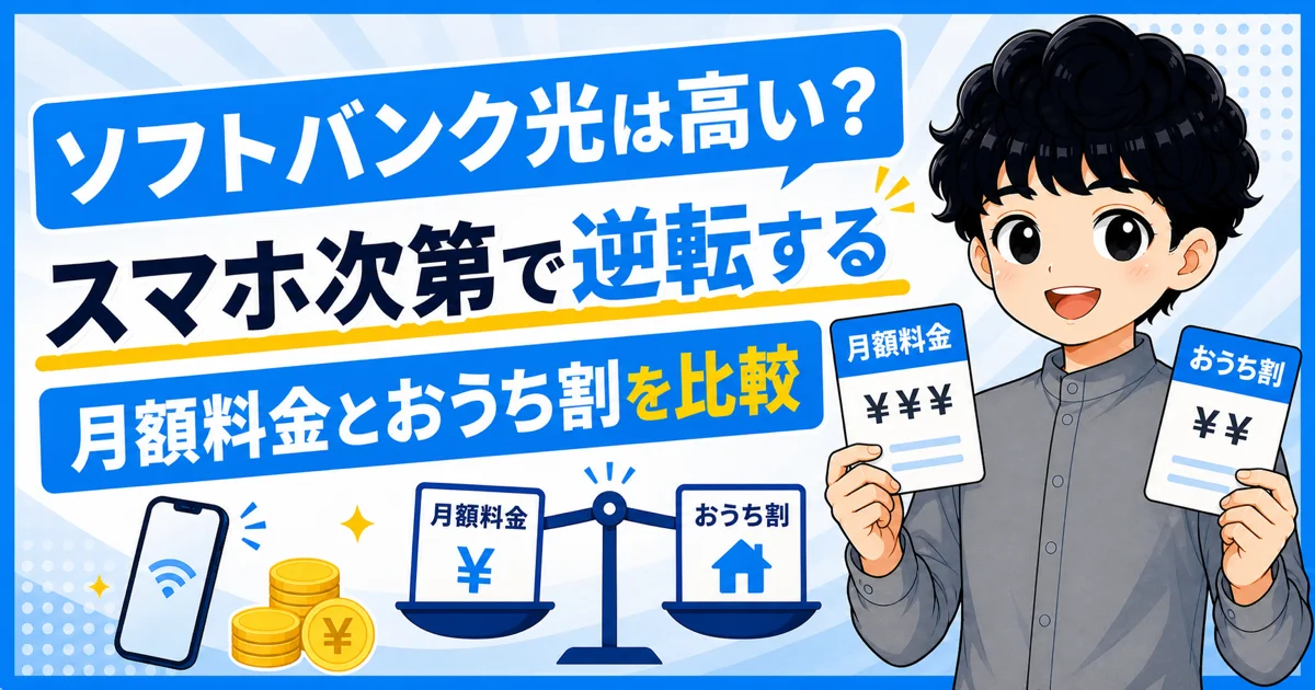 ソフトバンク光の月額料金とおうち割をスマホの契約状況で比較する画像