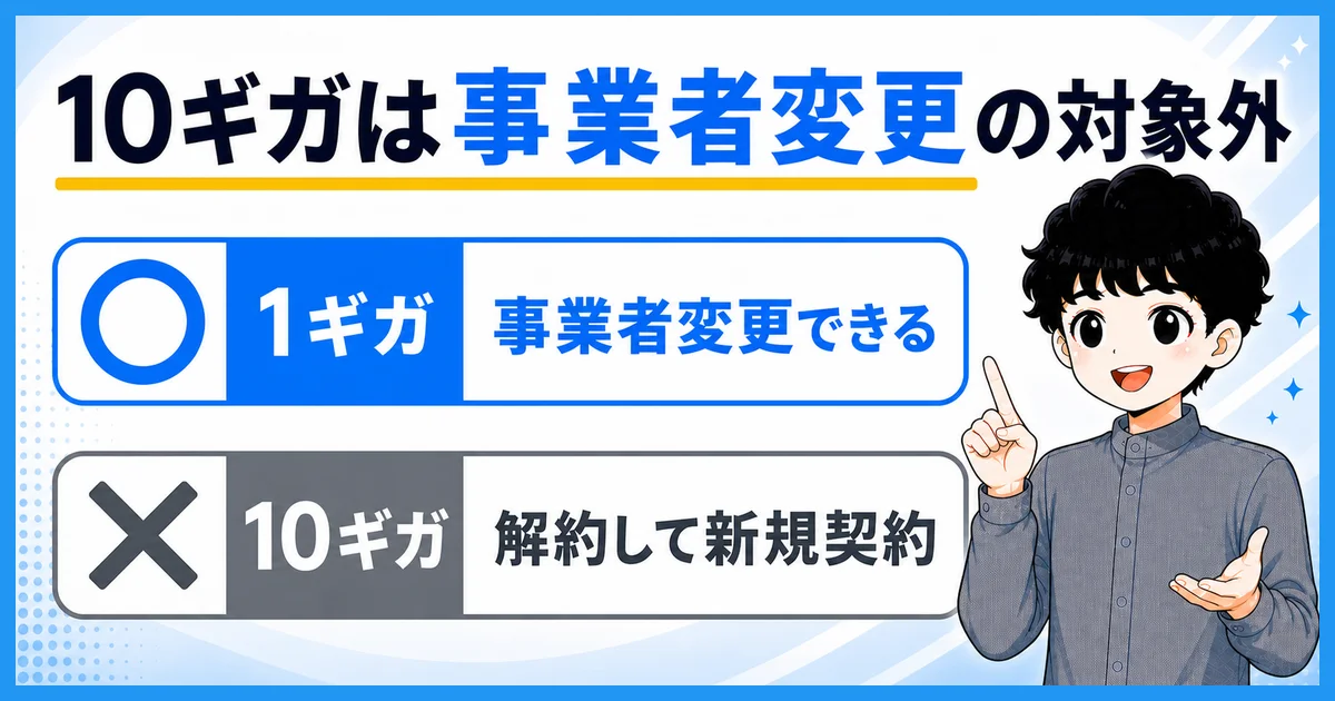 10ギガが事業者変更の対象外であることを示す図解