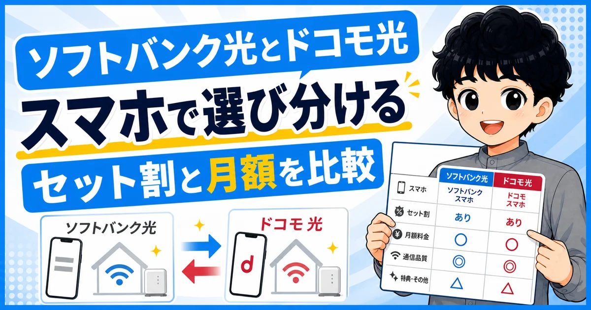 ソフトバンク光とドコモ光をスマホのセット割や月額料金で比較する画像