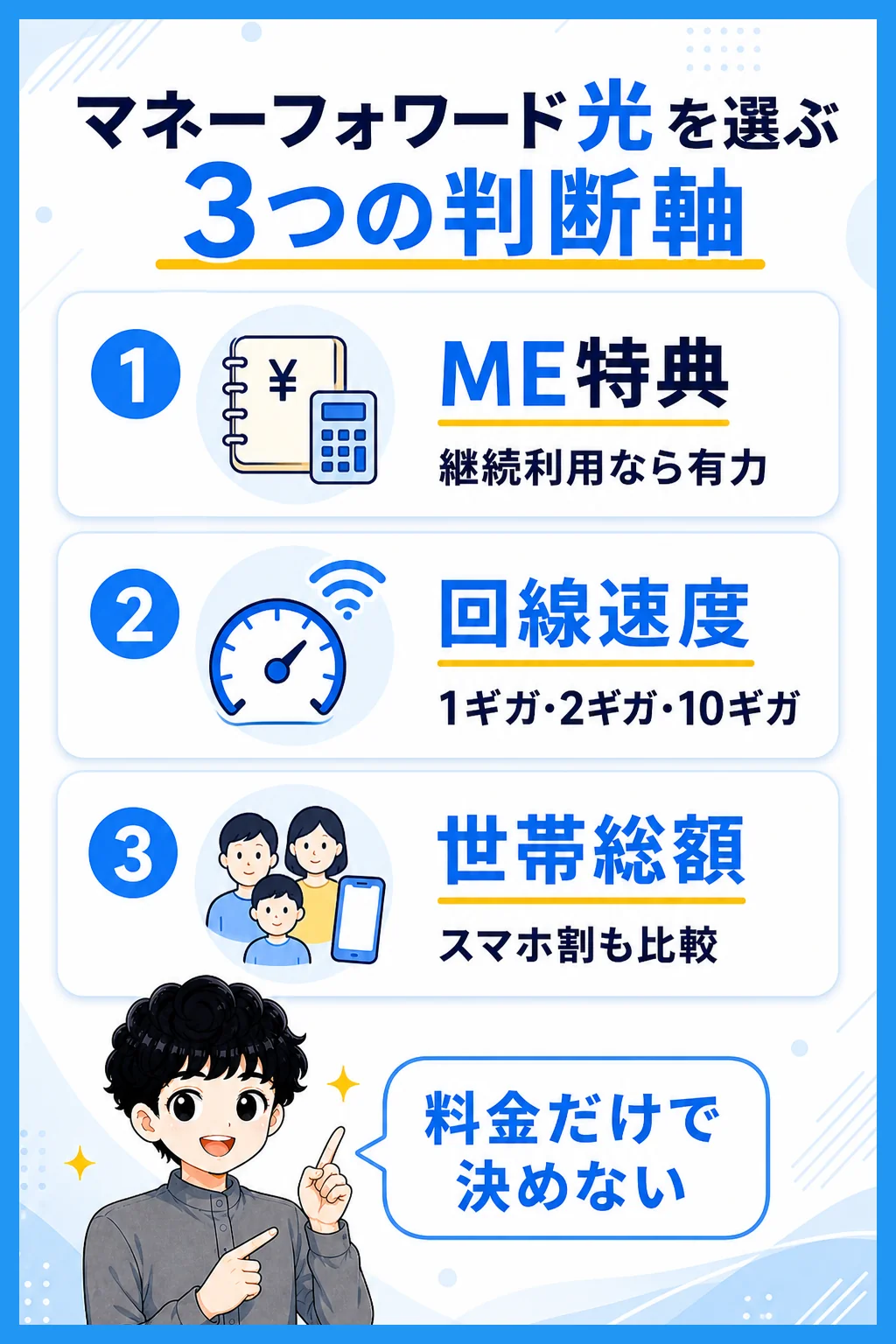 マネーフォワード光を選ぶ3つの判断軸をまとめた図解